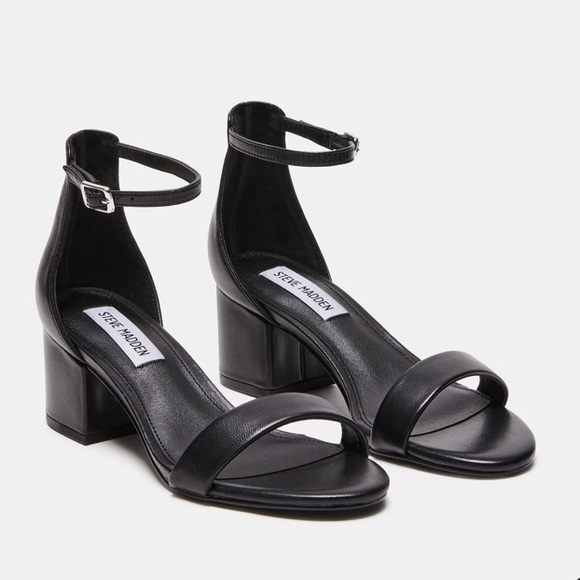 STEVE MADDEN | Irenee Black Leather Heeled Sandal - Size 7 - Picture 1 of 6